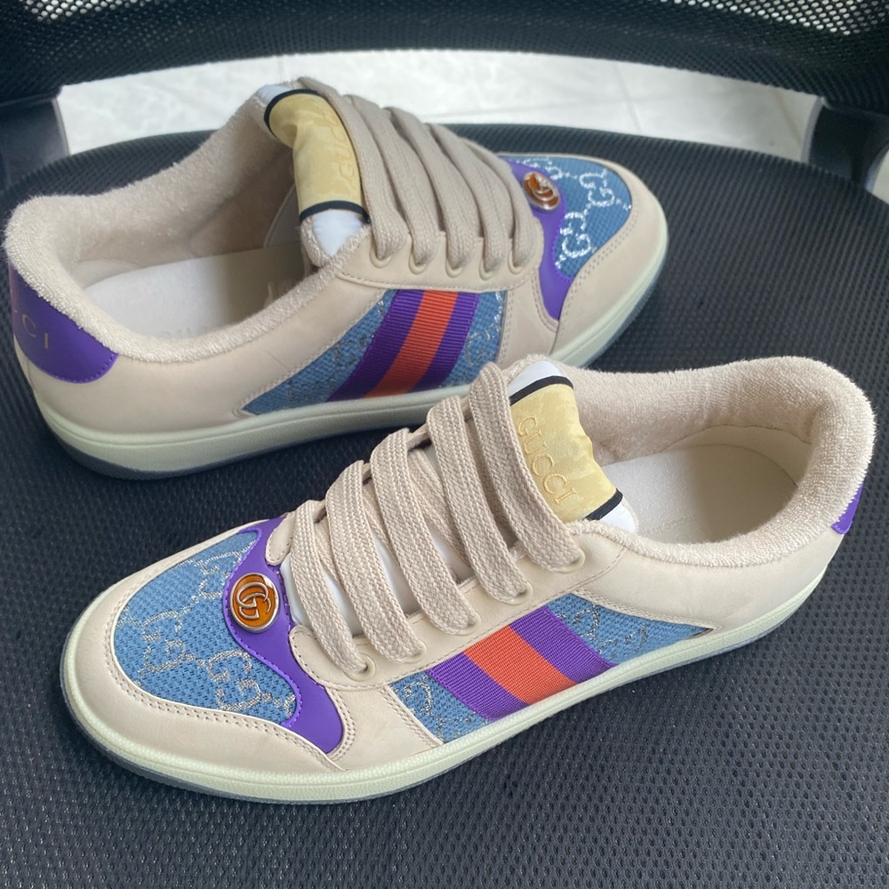 Gucci Women's Beige and Purple Sneakers - Picture 2 of 4